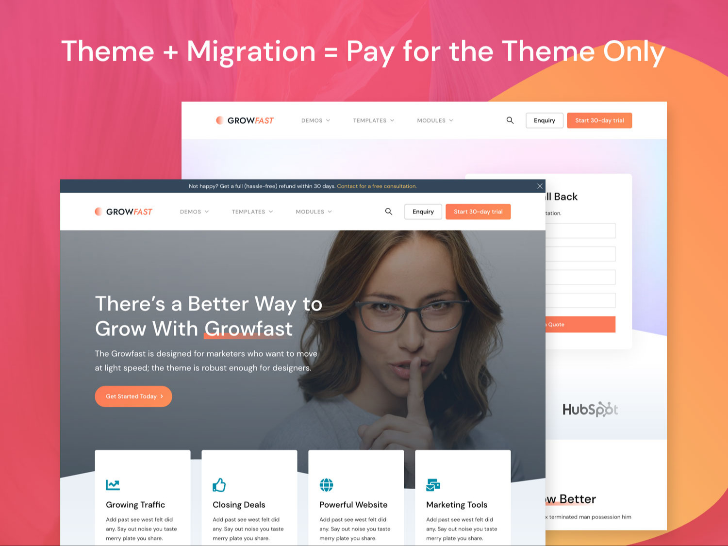 Theme + Migration = $1489 (Pay for the Theme Only)